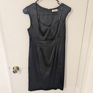 🖤 Calvin Klein Black Satin Mini Sheath Dress - Size 4P ✨